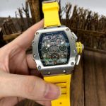Swiss Quality Replica Richard Mille RM011 Skeleton Dial Steel Case Watch Yellow Strap 